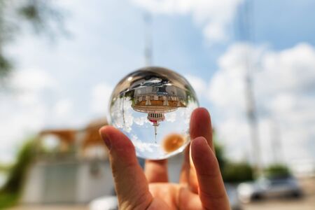 VOLGOGRAD - MAY 4: The building of the restaurant LIGHTHOUSE at the beginning of the city promenade. One of the oldest institutions of the city. May 4, 2019 in Volgograd, Russia.のeditorial素材