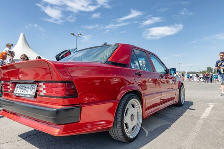 VOLGOGRAD, RUSSIA - JULY 7: Serial cars with tuning and improved engines at the open air exhibition. July 7, 2019 in Volgograd, Russia.のeditorial素材