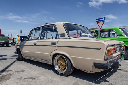 VOLGOGRAD, RUSSIA - JULY 7: The old model VAZ-2106 in the new owner's vision with modern accessories at the exhibition of tuned cars . July 7, 2019 in Volgograd, Russia.のeditorial素材