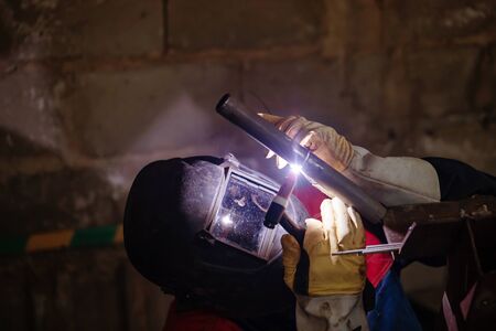 Argon arc welding control sample of carbon steel pipes. A sample of a thin-walled pipe connected to the jointの写真素材