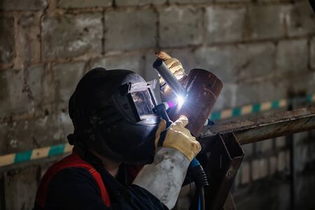 Argon arc welding control sample of carbon steel pipes. The sample is a pipe element with a pipe-to-pipe insertの写真素材