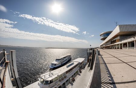 VOLGOGRAD - SEPTEMBER 17: Pleasure tourist ships MOSCOW moored at the pier of the river station....