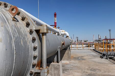 Long heat exchanger at the top maintenance site of the new refinery plantの写真素材
