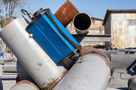 Control of welded seams of elements and details of pipelines by x-ray method, by means of the portable pulse deviceの写真素材