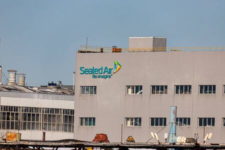VOLGOGRAD - JANUARY 24: The new building chemical company Sealed air with  logo on the territory of JSC Kaustik . January 24, 2020 in Volgograd, Russia.のeditorial素材