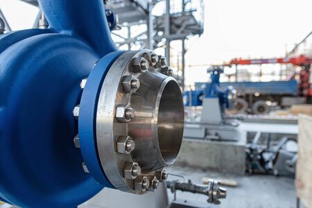 The new pumping equipment is installed on concrete foundations, but not yet connected to pipelinesの写真素材