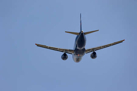 MINERALNYE VODY - SEPTEMBER 05: Take-off of the Sukhoi superjet 100-95B flight number RA-89045 of Aeroflot. View from the ground. September 05, 2020 in Mineralnye Vody, Russia.のeditorial素材