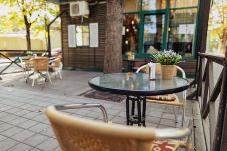 Outdoor sitting in a restaurant at the top of mount Mashuk.の写真素材