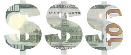 Stencil of the USD symbol on a new-style hundred-dollar billの写真素材