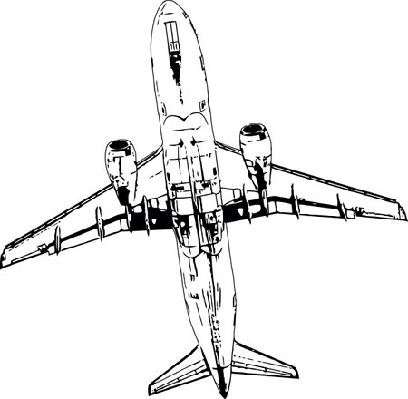 Vector black and white image of a passenger plane flying in the skyのイラスト素材