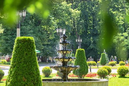 KISLOVODSK - JULY 04: Fountain with crystal clear water near the drinking gallery in the resort park. July 04, 2021 in Kislovodsk, Russia.のeditorial素材