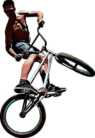 Color vector image of a cyclist on BMX performing extreme tricksのイラスト素材