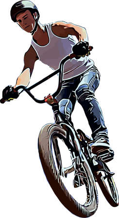 Color vector image of a cyclist on BMX performing extreme tricksのイラスト素材
