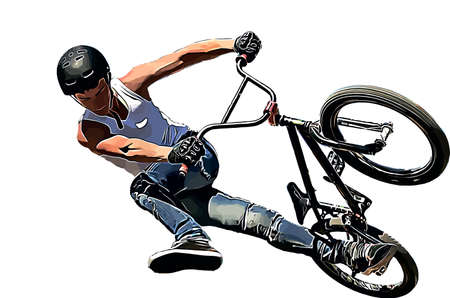 Color vector image of a cyclist on BMX performing extreme tricksのイラスト素材