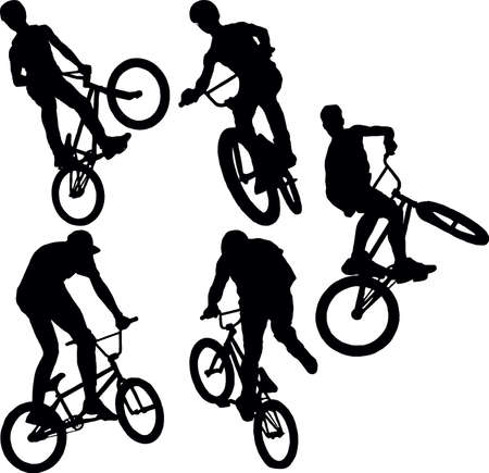 A set of pattern of athletes on BMX bikes performing stuntsのイラスト素材