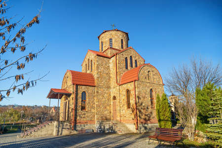 Orthodox church lined with stones in the style of temples of fire-worshipers in Arkhyzの写真素材