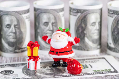 Toy Santa claus bought gifts at the saleの写真素材