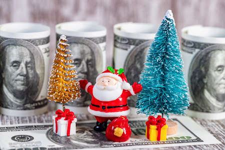 Toy Santa claus bought gifts at the saleの写真素材