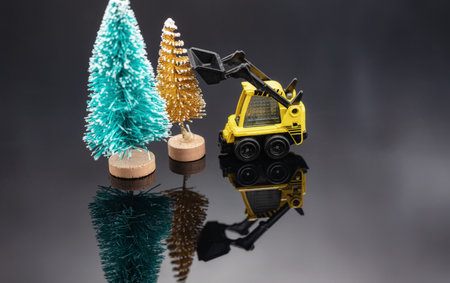 Concept : cutting down coniferous forests before the Christmas holidaysの写真素材