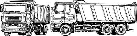 Black and white vector images of dump trucksのイラスト素材
