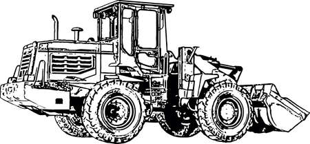 Black and white vector image of a large construction bulldozerのイラスト素材
