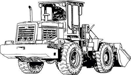 Black and white vector image of a large construction bulldozerのイラスト素材