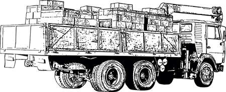 Black and white vector image of crane boom truckのイラスト素材