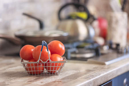 Concept: fast delivery of fresh vegetables from the store to your kitchenの写真素材
