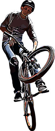 Color vector image of a cyclist on BMX performing extreme stuntsのイラスト素材