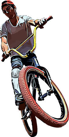 Color vector image of a cyclist on BMX performing extreme stuntsのイラスト素材