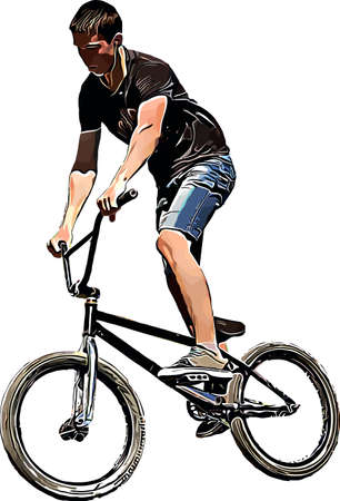 Color vector image of a cyclist on BMX performing extreme stuntsのイラスト素材
