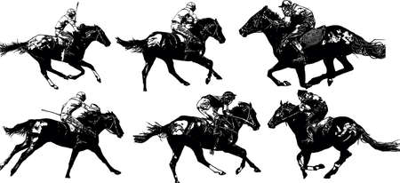 Racehorse with jockey at races. Isolated on a white backgroundのイラスト素材