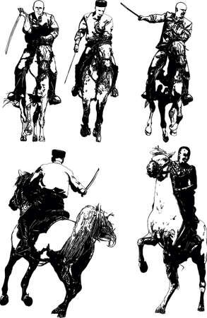 Cossacks with sabers perform tricks on racehorsesのイラスト素材