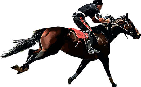 Racehorse with jockey at races. Isolated on a white backgroundのイラスト素材
