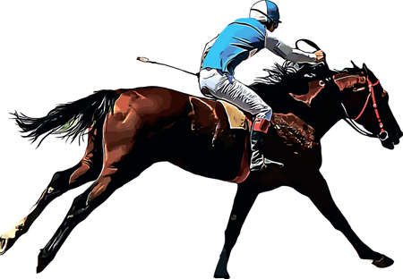 Racehorse with jockey at races. Isolated on a white backgroundのイラスト素材