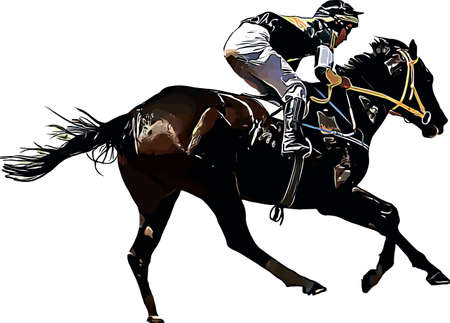 Racehorse with jockey at races. Isolated on a white backgroundのイラスト素材