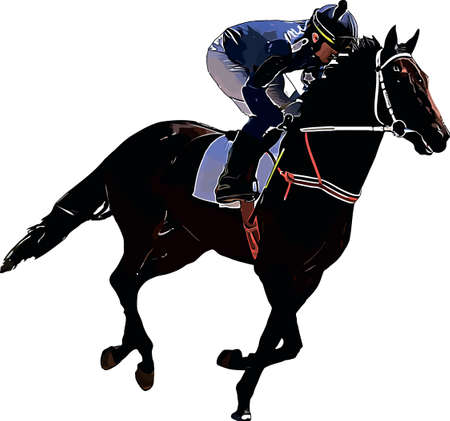 Racehorse with jockey at races. Isolated on a white backgroundのイラスト素材