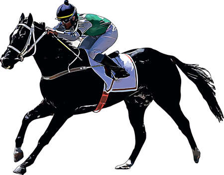 Racehorse with jockey at races. Isolated on a white backgroundのイラスト素材