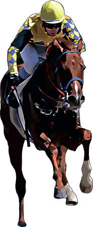 Racehorse with jockey at races. Isolated on a white backgroundのイラスト素材