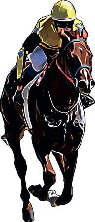 Racehorse with jockey at races. Isolated on a white backgroundのイラスト素材