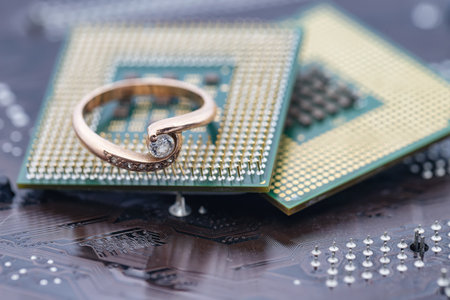 Recycling old computer boards to extract precious metalsの写真素材