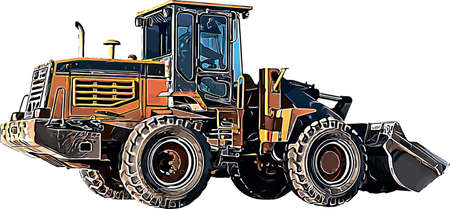 Color vector image of a yellow bulldozer with bucket