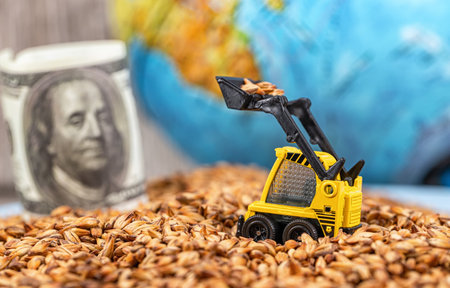 Concept : harvesting a large grain harvest for sale on world marketsの写真素材