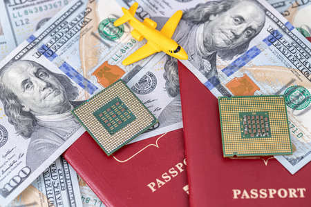 Concept: replacement of paper passports with electronic chips for air travelersの写真素材