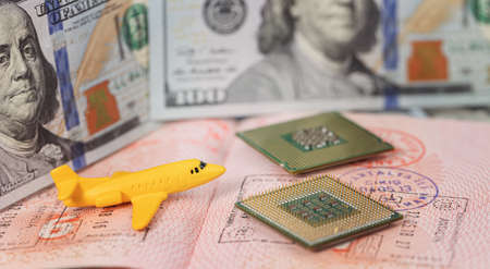 Concept: replacement of paper passports with electronic chips for air travelersの写真素材