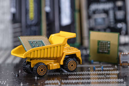 Concept : Recycling of old computer boards and processors on an industrial scaleの写真素材
