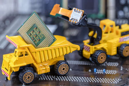 Concept : Recycling of old computer boards and processors on an industrial scaleの写真素材