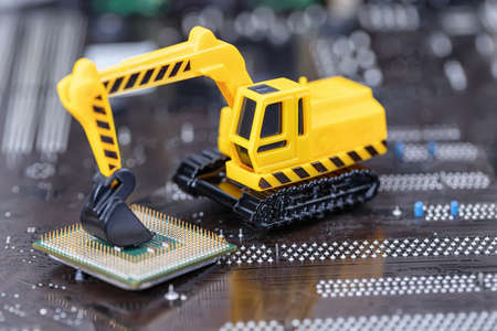 Concept : Recycling of old computer boards and processors on an industrial scaleの写真素材