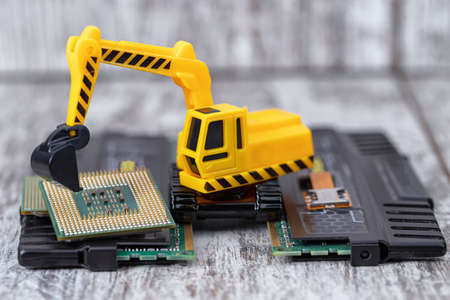 Concept : Recycling of old computer boards and processors on an industrial scaleの写真素材
