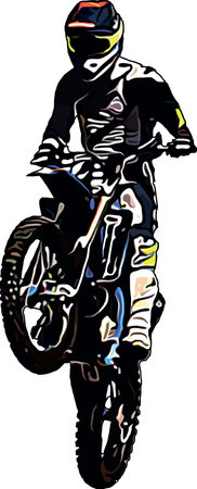 Color vector image of motorcyclist performing an extreme jump trickのイラスト素材